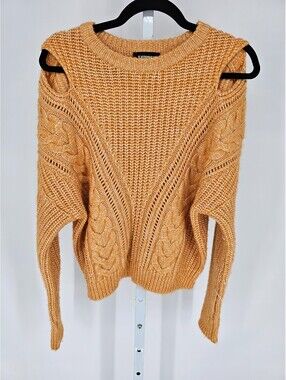 Express Womens Sz S Cold Shoulder Thick Knit Sweater Gold Yellow